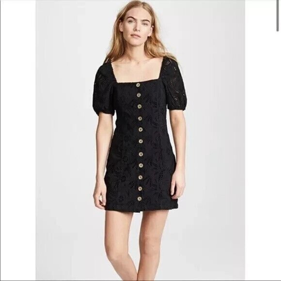 Free People BNWT womens "daniella" eyelet mini button up dress BNWT sz 6 NEW - Picture 1 of 12